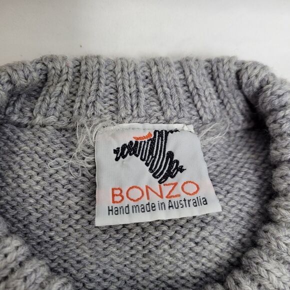 VINTAGE 80s Australian gray‎ wool kangaroo knit drop shoulder sweater M - Picture 5 of 11